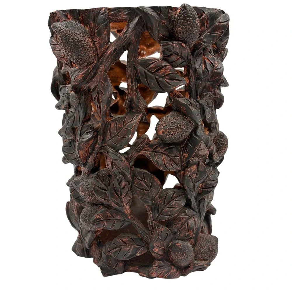 Tree of Life Ornate Carved‎ Leaf Design Tabletop Decor Vase Accent Piece Resin